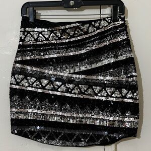 ExpressBlack and Silver Sequin Mini Skirt